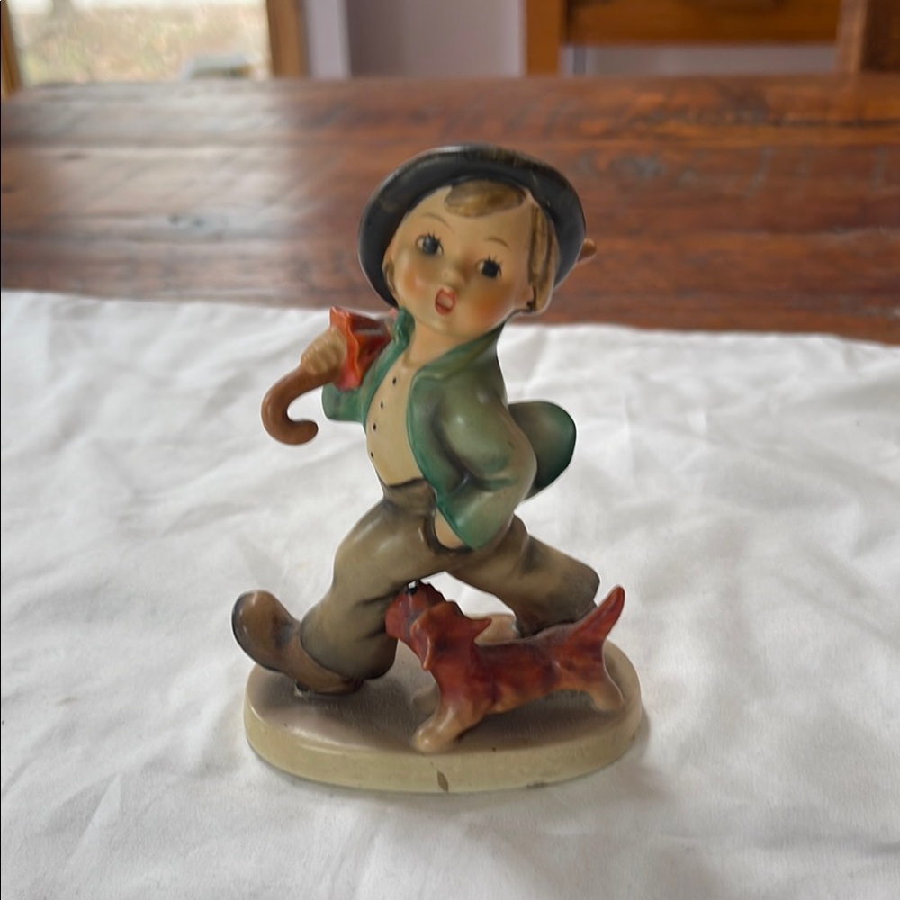Hummel Boy with Dog Figurine - Green and Red Accents
